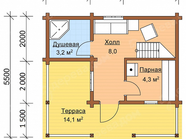 Баня из бруса 5.5х6 «Баня 29»