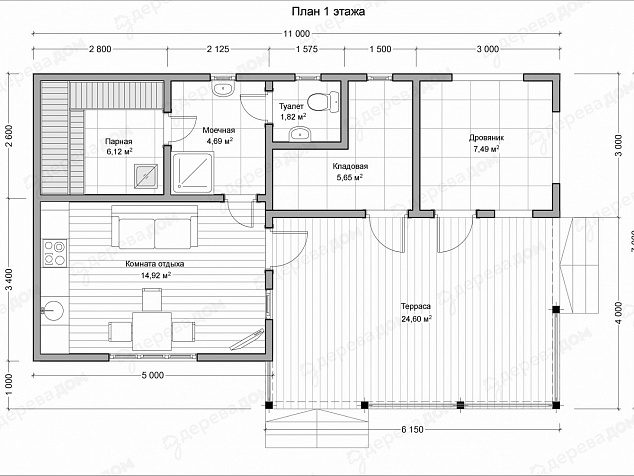 Баня из бруса 11х7 «Саяны»